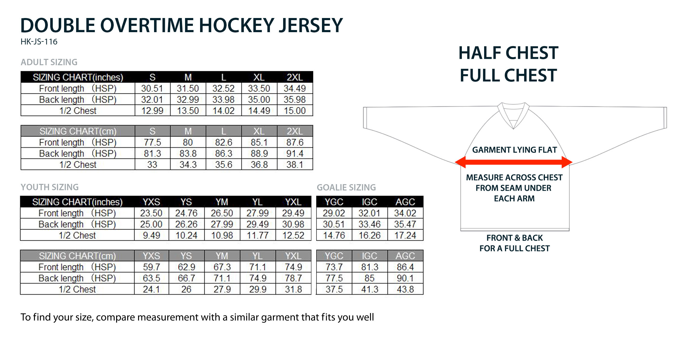 Hockey Jersey Size Chart